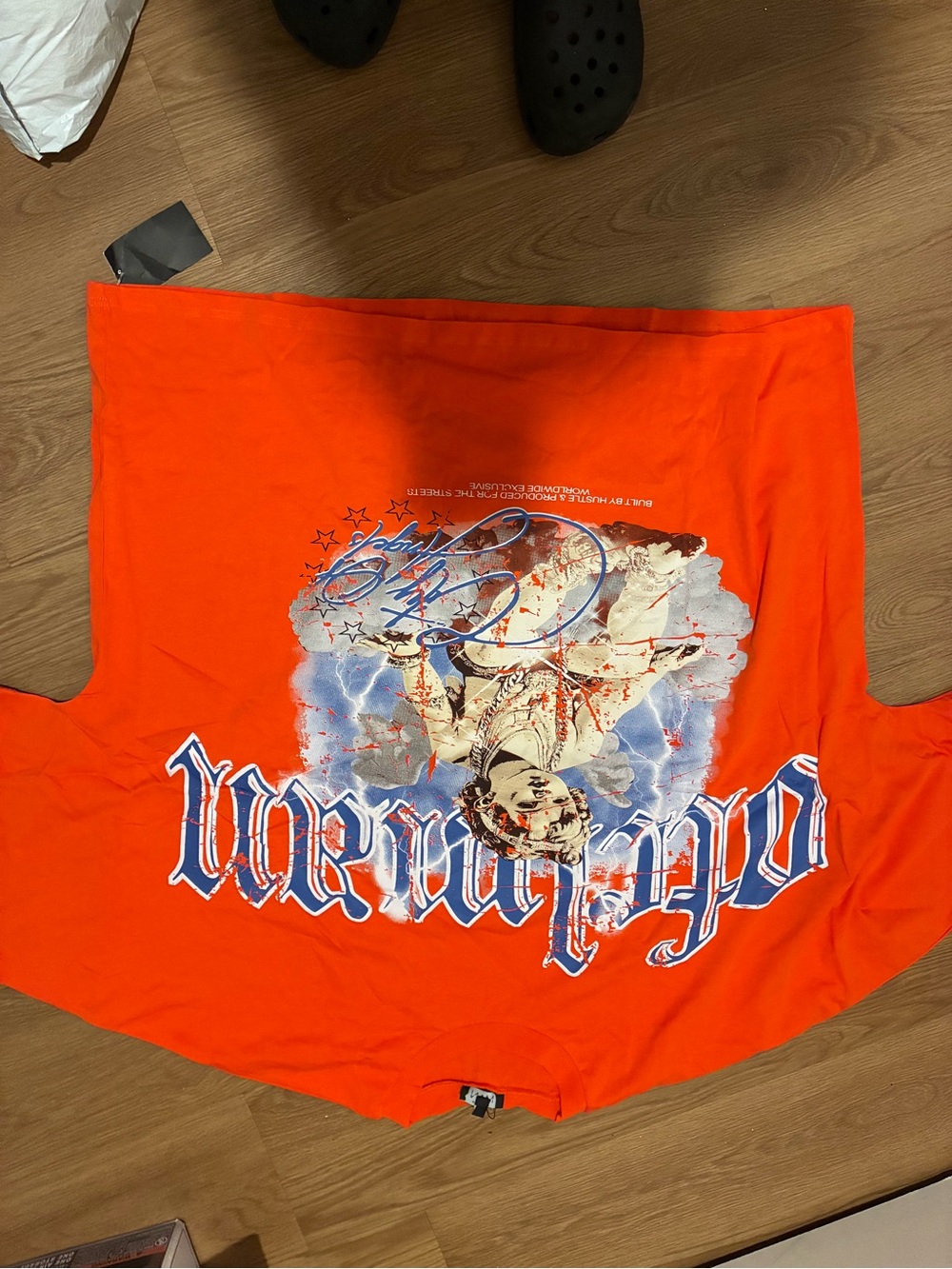 Boohoo Orange Graphic Logo Tee with Blue Accent
